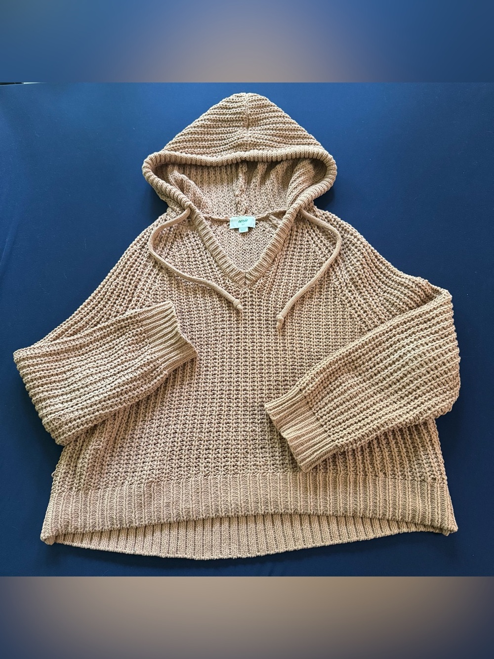Aerie Sweater Hoodie Women S Brown Shaker Stitch Cropped Oversized Pullover
